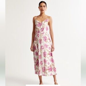 Abercrombie Crinkle Textured Smocked Waist Midi Dress in purple floral